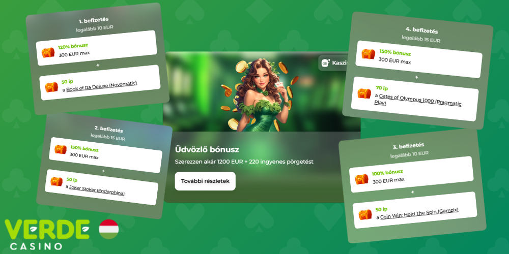 Van egy bónusz a Verde Casino-tól az első 4 befizetéshez