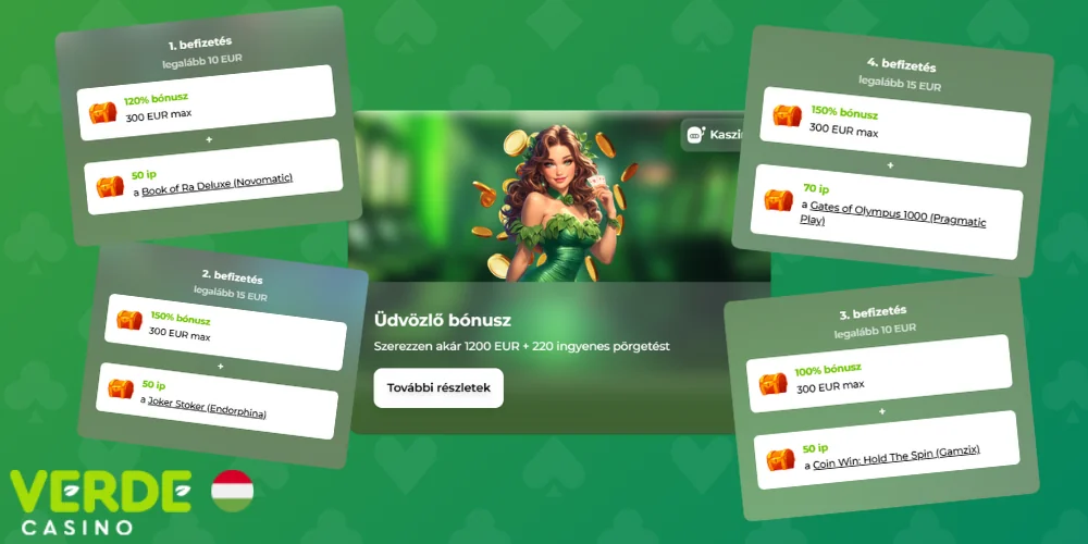 Van egy bónusz a Verde Casino-tól az első 4 befizetéshez