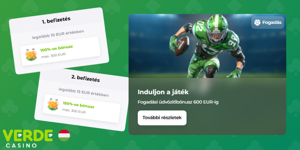 A Verde Casino bónusza sportfogadásra is elérhető